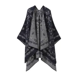 Damen Strick Cape Schal offene Vorderseite Winter warme Wendeschal Paisley Muster