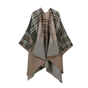Damen Winter Karo Cape Schal Kaschmir Gefühl Poncho offene Front gemütliche Oberbekleidung