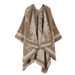 Dames gebreide poncho cape open voorkant winter warme sjaal vintage patroon bovenkleding