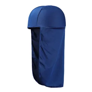 Detailansicht atmungsaktiver blauer Langschweif-Sonnenschutzkappe mit Nackenschutz für den Sport.