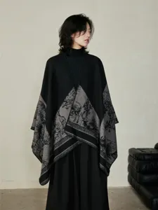 Donna retro scialle in maglia, poncho stile etnico comodo per viaggi e uso quotidiano.