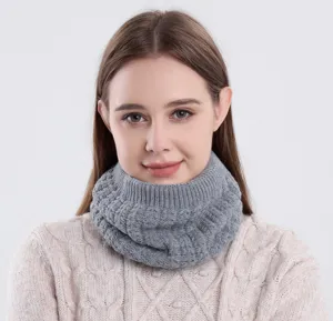 Damen grauer Strick Schlauchschal Winter warm Pullover Schal dick einfarbig Mode Nackenschutz