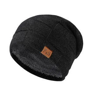 Herren Winter warme Strickmütze gefüttert slouchy dicke Haube schwarz kaltes Wetter