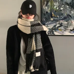 Damen Winter dicker schwarz weiß karo Schal koreanischer Stil warme Mode Halstuch Schal
