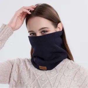 Acryl Strick Halswärmer Mit Lederetikett Fleecegefüttert Neck Gaiter Für Winter Outdoor Winddicht Warm Halstuch Unisex