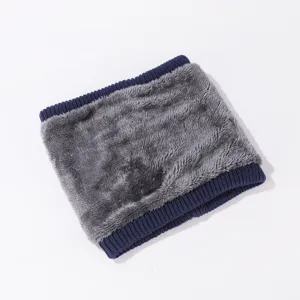 Herren Damen Winter dicker gestrickter Halswärmer Plüsch gefüttert einfarbiger Schal