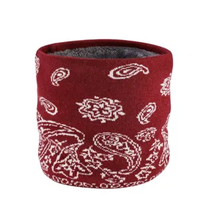 Winter warmer Strick Halswärmer gefüttert dick rot Paisleymuster Outdoor Radfahren Schal