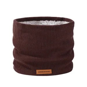 Brauner Strick-Halswärmer für den Winter mit dickem Plüschfutter, winddichter Outdoor-Schal.