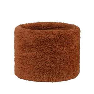 Cozy brown faux rabbit fur neck warmer scarf, soft plush winter thermal circle infinity scarf.