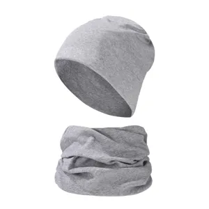 Ensemble bonnet slouchy et tour de cou en coton gris, bonnet écharpe chaud d'hiver unisexe.