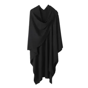 Women Solid Color Knit Cape Shawl Elegant Minimalist Core-Spun Yarn Open Split Poncho Warm Winter Fashion Wrap