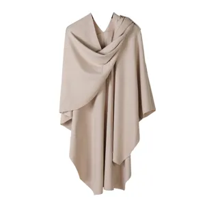 Knit open split poncho shawl for women, solid color core spun yarn warm winter cape.