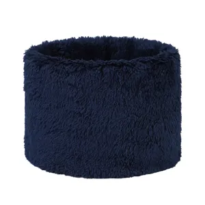 Winter plush neck warmer in solid navy blue, cozy fleece snood scarf for cold weather warmth.