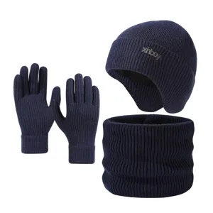 Ensemble bonnet d'hiver en tricot gants et écharpe doublure polaire chaude épais