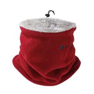 Tour de cou polaire d'hiver pour homme, snood rouge avec doublure en peluche grise et cordon.