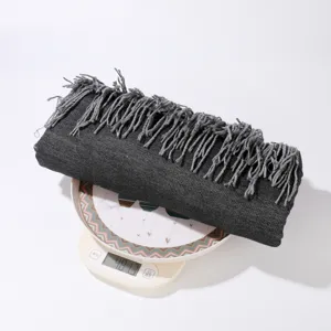 Dunkelgrauer Fransen Schal Winter warmer Mode Alltag Kleidung taeglich einfarbig Tuch wrap