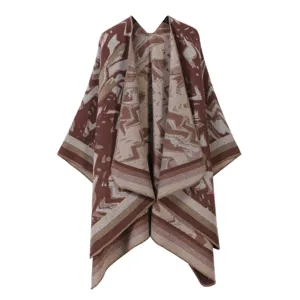 Bohomian geometrischer Strick Umhang Schal Damen offene Front Retro Poncho Oberbekleidung.