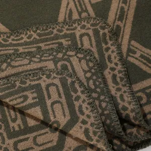 Grüner brauner Strickdecke Schal geometrisches Muster gemütlich Winter warmer Schal neu
