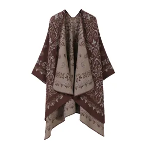 Damen Kaschmir-Imitat Strickschal Retro Paisley Muster offene Front Winter warme Umhang