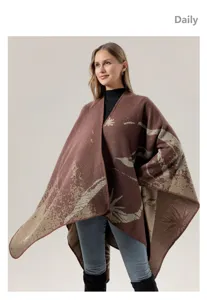 Women's knitted shawl poncho open front cape cozy wrap casual outerwear cardigan winter