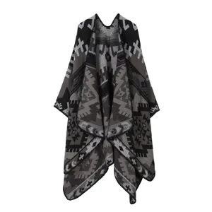 Damen ethnische geometrische muster strickschal winter warme cape freizeitkleidung