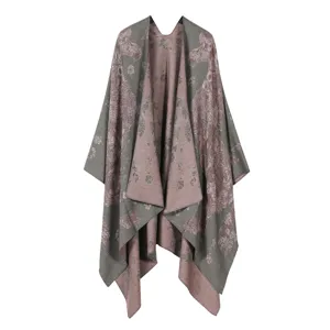 Vintage horse pattern knitted cloak poncho for men and women, stylish jacquard open split cape.