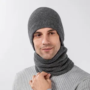 Winter Unisex Knit Beanie Hat And Scarf Set Thickened Thermal Striped Cap Neck Warmer Cold Weather Outdoor Accessories