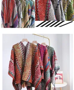 Etnische mohair cape sjaal voor dames, ideal voor herfstreizen en stijlvolle outfits.