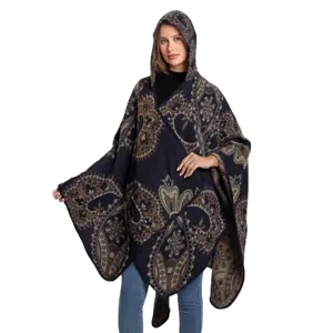Damen Kapuze Strick Cape Herbst Winter Paisley Poncho Mode Freizeit Thermo Reise warmer Schal
