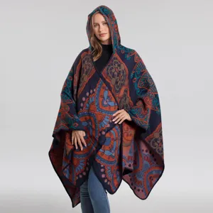 Unisex Retro Jacquard Mit Kapuze Umhang Kaschmir-Imitation Verdickt Warm Schal Mode Winter Cape Für Damen Und Herren