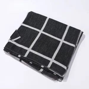 Black and white plaid shawl with side strap, warm winter cape for women and girls.