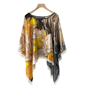 Elegante mujeres seda sensación cuadrado bufanda capa verano protección solar chal ropa top