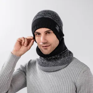 Invierno Cálido Gorro de Punto y Bufanda Conjunto Forrado de Forro Polar Degradado Accesorios Térmicos para Clima Frío para Mujer