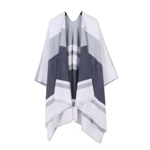 Damen farbblockierte gestrickte Poncho stilvolle gestreifte Umhang lässige Überbekleidung.