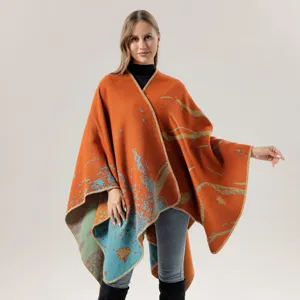Women's knit poncho cape stylish colorblock open front cloak casual fall winter outerwear.