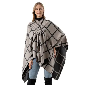 Women plaid cape shawl stylish oversized poncho winter warm outerwear casual travel wrap