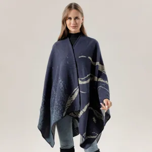 Women's knitted cape shawl, stylish casual open front poncho for daily wear and air-conditioned rooms.