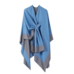 Damen einfarbig warme Schal Poncho Winter Freizeit blau grau Umhang Decke gemütlicher Mantel