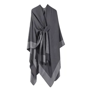 Dunkelgrauer Winter Umhang Damen warmer eleganter Schal Cape einfarbiger stilvoller Mantel