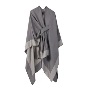 Damen einfarbige gemütliche Umhang Schal mit Gürtel stilvoll Herbst Winter warme Poncho Jacke