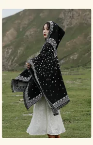 Etnischer Stil Kapuze Sternen Umhang Damen warme Winter Poncho Outdoor Reise Schal Mantel