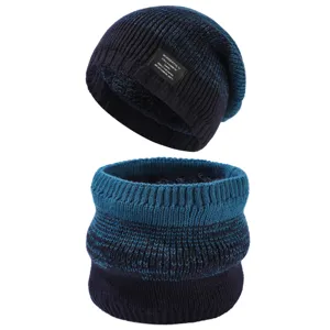 Conjunto de invierno gorro de punto degradado y cuello para mujer, gorro cálido forrado de felpa.