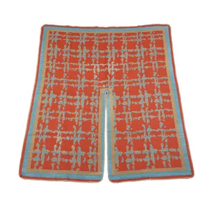 Women winter thick knitted shawl cape orange blue grid open split poncho scarf outer wear