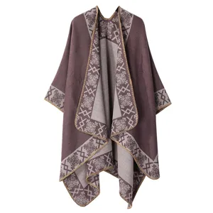 Women winter imitation cashmere shawl retro geometric pattern warm thick cape elegant detail