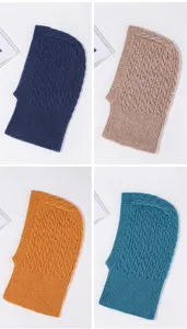 Winter new knitted hooded scarf warm balaclava multi-color thermal headgear for men daily wear.