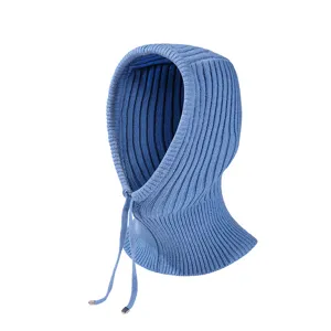 Ensemble Bonnet Cagoule et Écharpe Tricoté Chaud Hiver Couleur Unie Cordon Capuche Tour de Cou Unisexe