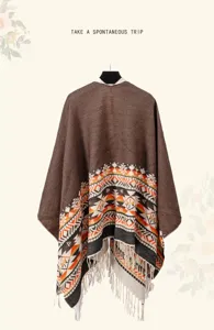 Poncho con nappe color block stile etnico scialle caldo invernale mantella da viaggio