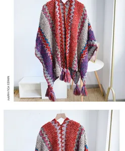 Etnische stijl mohair omslagdoek cape voor vrouwen, gezellige winter kwastjes poncho.