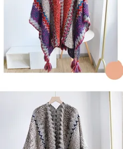 Etnische mohair sjaal cape winter warme franjes poncho elegante dames bovenkleding