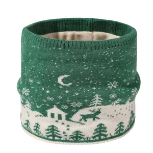 Kinderen Kerst Gebreide Nekwarmer Winter Verdikt Fleece Voering Groene Sjaal